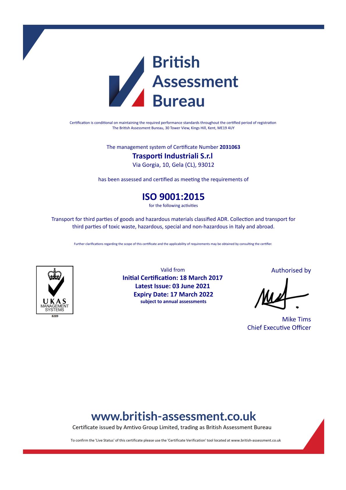 CERTIFICAZIONE UNI EN ISO 9001